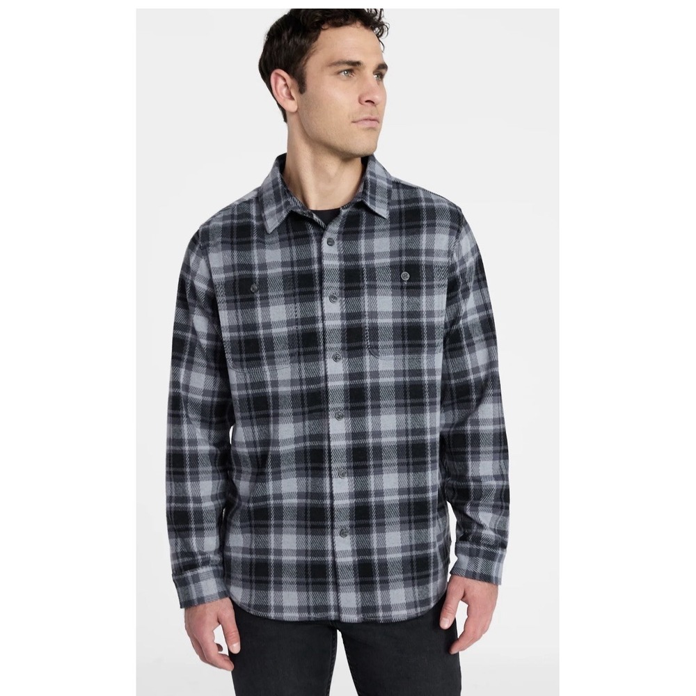 George-Mens-Plaid Black Soot, Knit Overshirt-iLong Sleeves-Sz S-NWT